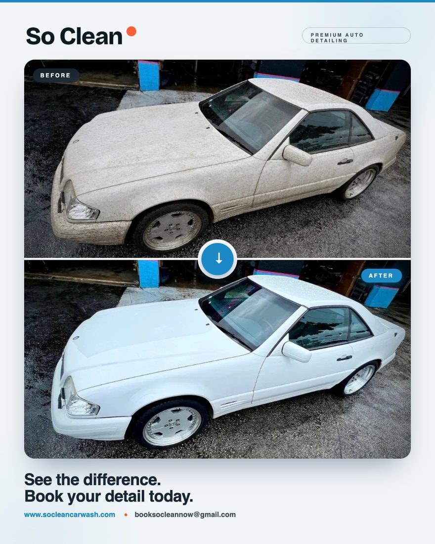 Before and after of a So Clean full detail in Miami